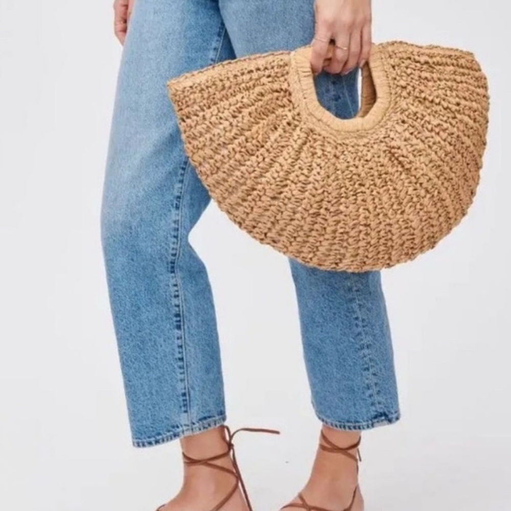 Ramala Half Moon Chic Tan Woven Handbag nwt